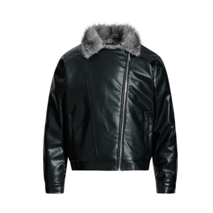 Fur-lined leather jacket motorcycle puffer coat
