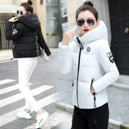2025 Winter Women Jacket Down Hooded Stand Collar Slimming Overcoat Thickening Warm Zippers Pockets Jackets Student Coat Female