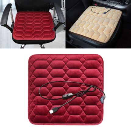 Car USB Seat Heater Cushion Warmer Cover Winter Heated Warm Mat, Style: Square, Square (Red), Square (Black)