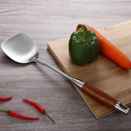 304 Stainless Steel Wooden Handle Kitchenware Kitchen Equipment, Style:, Fried Spatula, Soup Spoon, Slotted Spoon, Slotted Shovel, Noodle Scoop, Rice Spoon