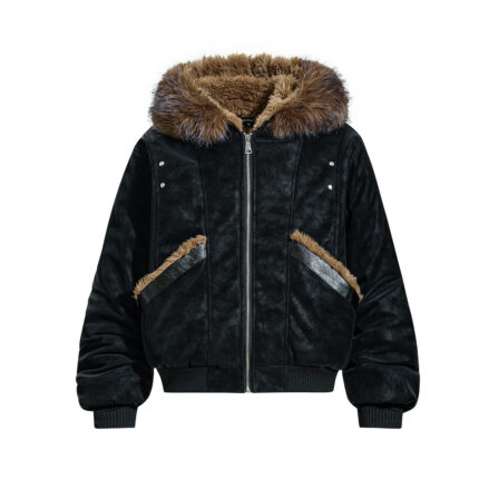 Wool collar cotton jacket with plush leather jacket