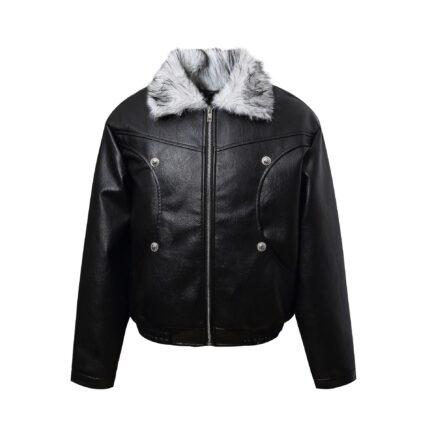 Fur-lined down jacket with flight jacket style