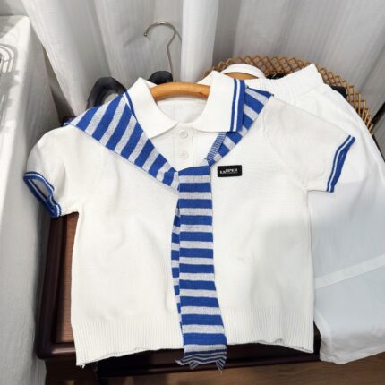 Casual Two-Piece Set for Boys, Lightweight Short Sleeve with Shawl Collar