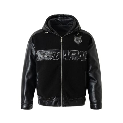 Lamb wool spliced leather cotton jacket