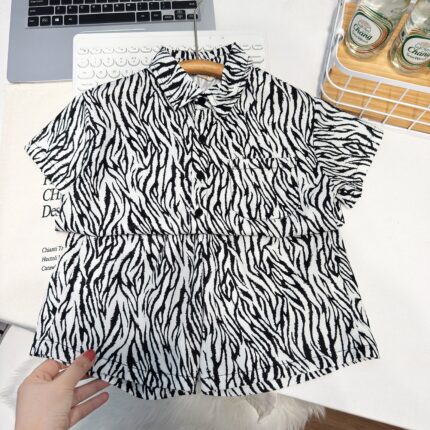 Boy's Shirt Set, Zebra Print Two-Piece Set