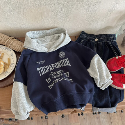 Hooded letter hoodie patchwork pullover