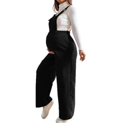 Pregnant Women's Elastic Waist Loose Corduroy Overalls