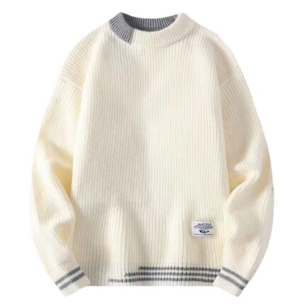 Men's  Block Round Neck Thickened Warm Sweater