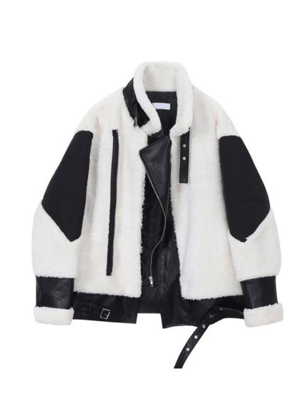 Women Faux Leather Patchwork Jacket, Casual PU Loose Motorcycle Jackets, Female Streetwear Oversized Coat.
