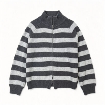 Contrast striped stand up collar sweater