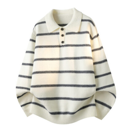 Men's Casual Striped Long Sleeve Polo Collar Knit Sweater